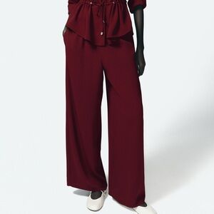 ZARA Burgundy Crepe Flowy Pull on Pants S NWT